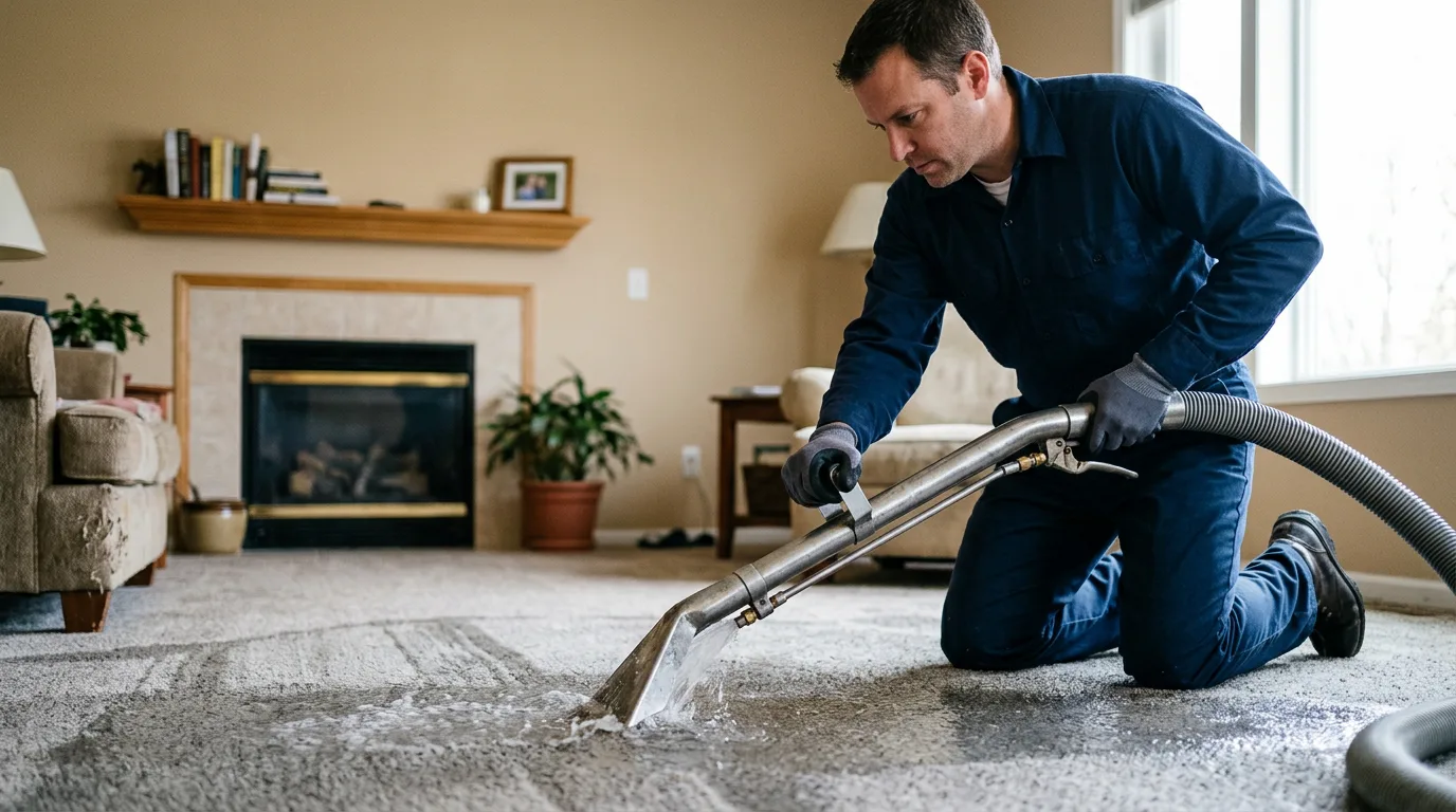 Water damage restoration technician working near Rowena, TX
